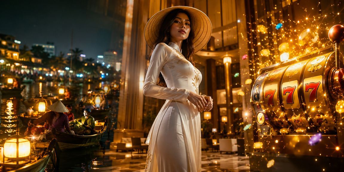 Người dùng tại Hà Nội chơi slot game trực tuyến đội nón lá truyền thống